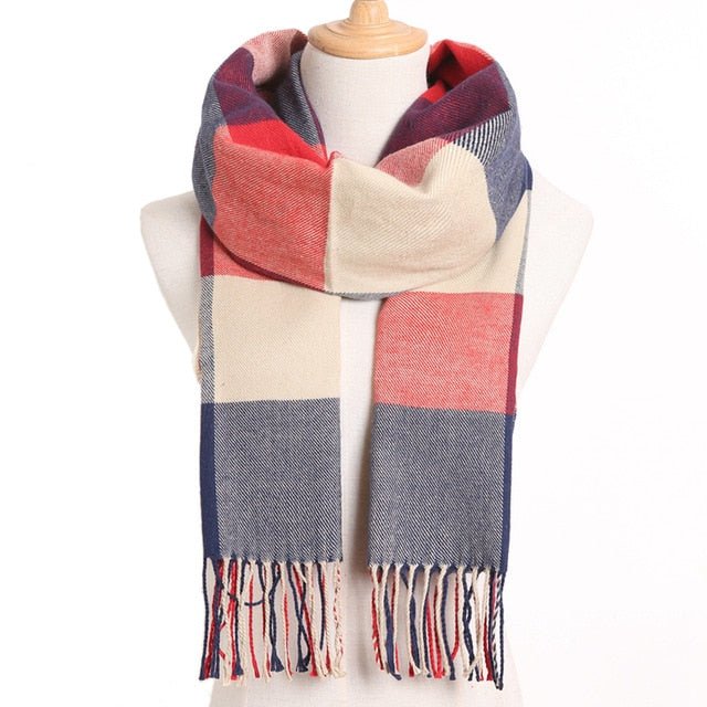 VIANOSI Plaid Winter Scarf for Women | Warm Foulard Solid Scarves | Casual Cashmere Scarfs - 09, 190CM X 35CM image