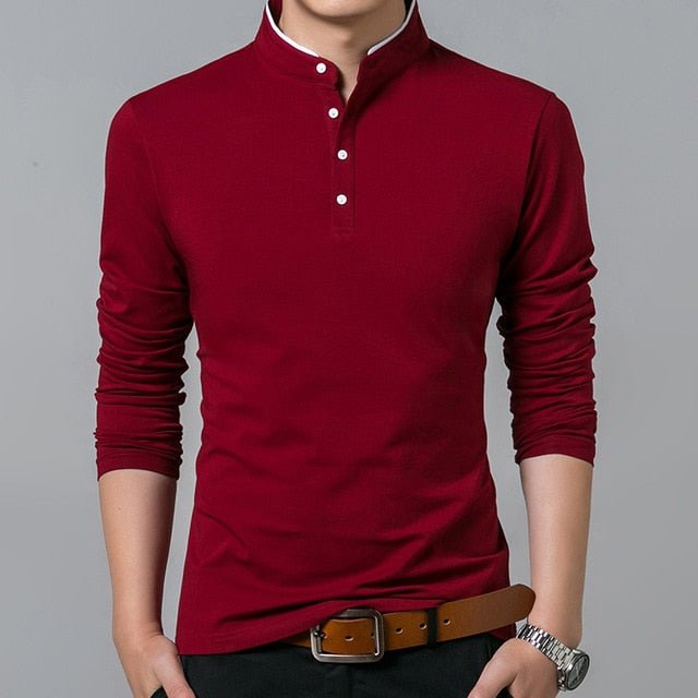 Liseaven Men Full Sleeve Cotton Mandarin Collar T Shirt - Red, 4XL image