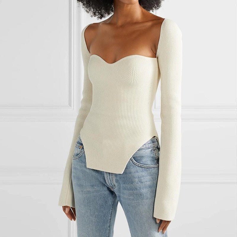 DEAT Cashmere Square Full Sleeves Elastic High Waist Sexy Pullover image 11