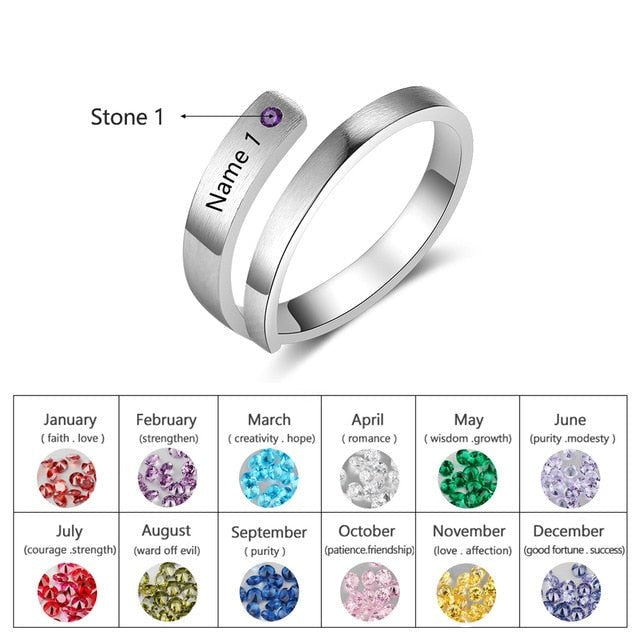 Personalized Custom Engraved Birthstone Rings for Women image 2