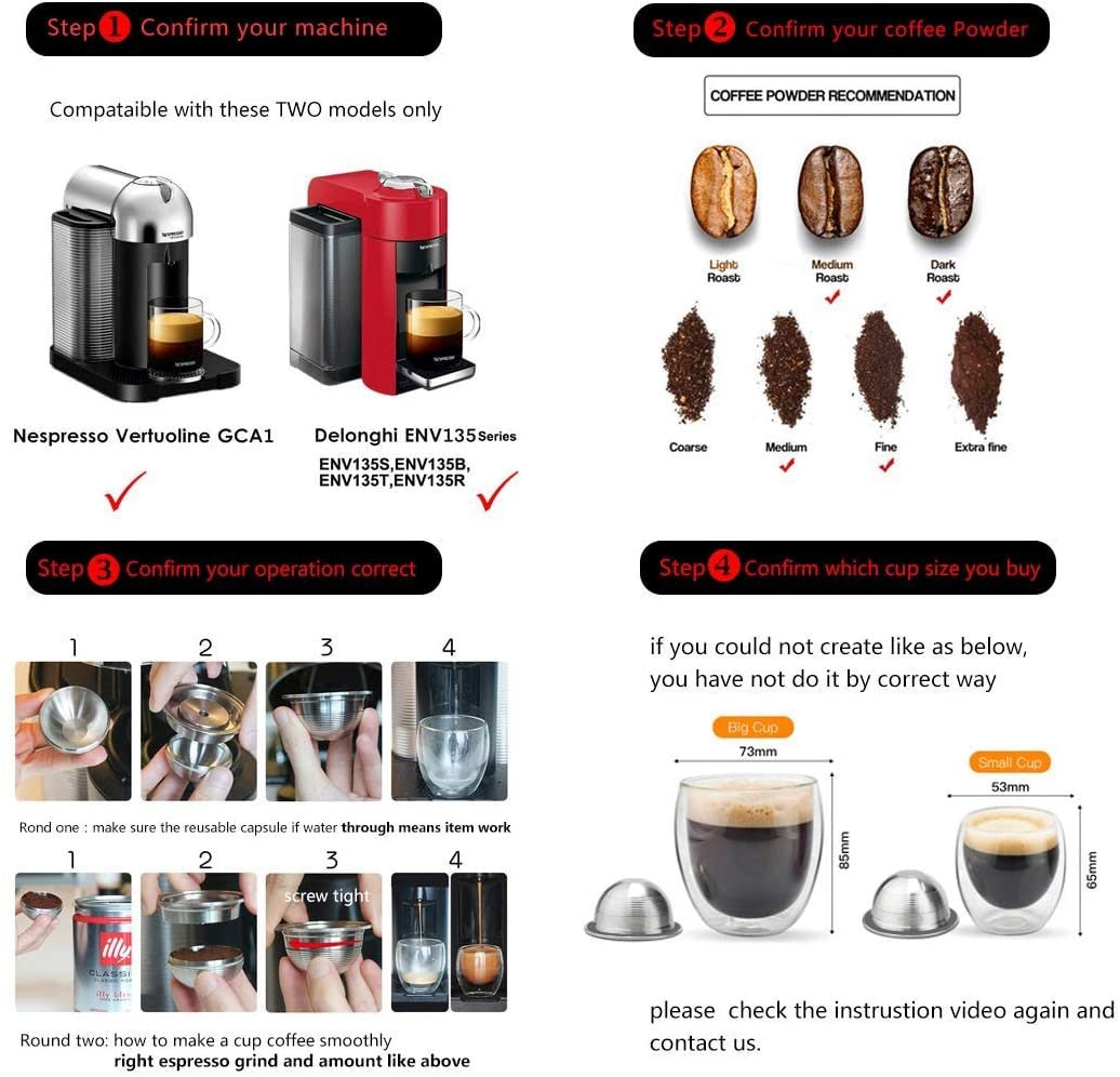Stainless Steel Refillable Reusable Coffee Capsule Pod Set For Nespresso Vertuo Plus /Vertuoline GCA1 /Delonghi ENV135 image 3