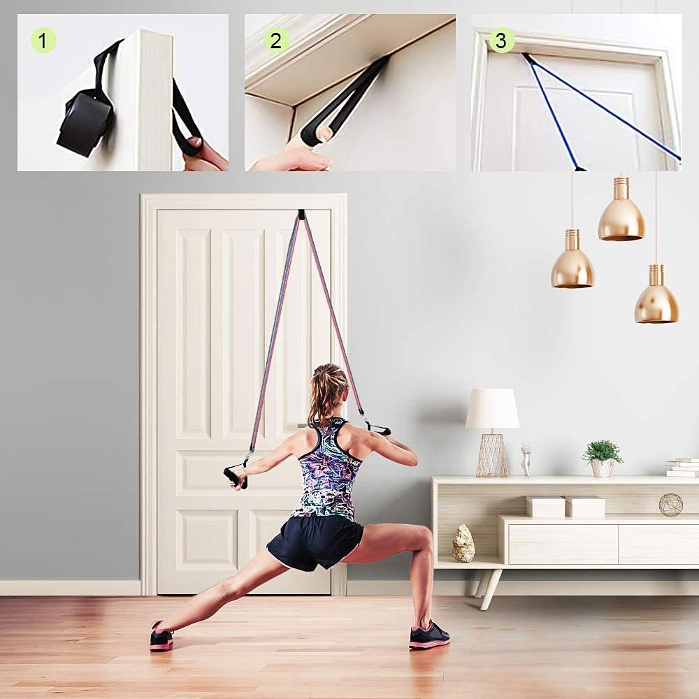Exercise Resistance Bands Set with Door Anchor Legs Ankle Straps for Resistance Training Physical Therapy Home Workouts image 14