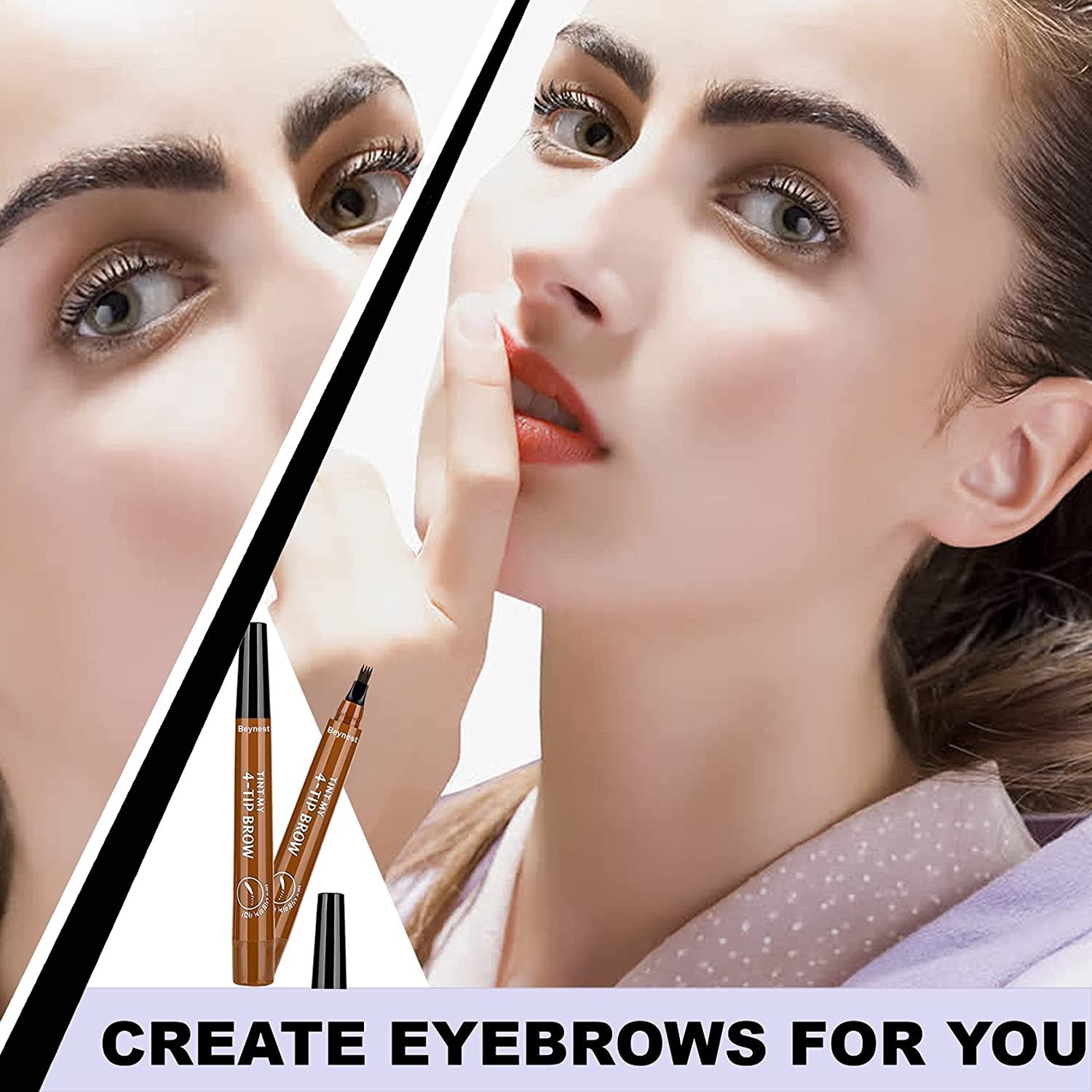 Four-Headed Eyebrow Pencil Waterproof Sweat-Proof Non-Fading Black Brown Liquid Eyebrow Pencil 4-Fork Eyebrow Pencil image 8