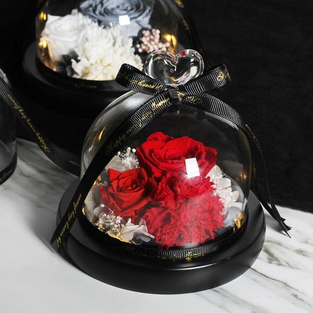 The Beauty and Beast Forever Rose Flower With Night Light in Glass Dome - 123 image