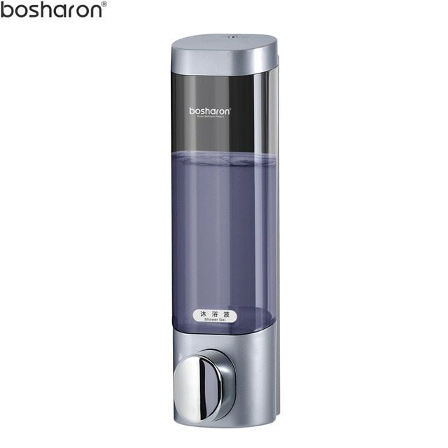 Liquid Soap Dispenser Wall Mount 300ml Bathroom Accessories Plastic Detergent Shampoo Dispensers Double Hand Kitchen Soap Bottle - Silver Gray Single image