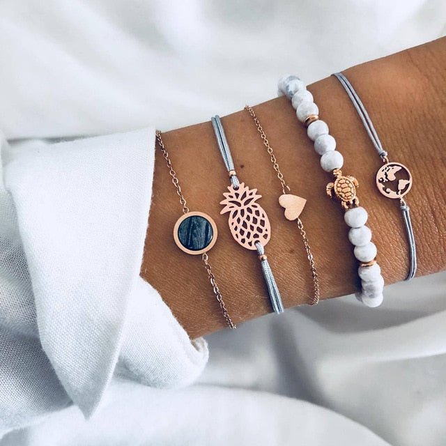 Turtle Heart Pearl Wave LOVE Crystal Marble Charm Bracelets for Women - 3070 image