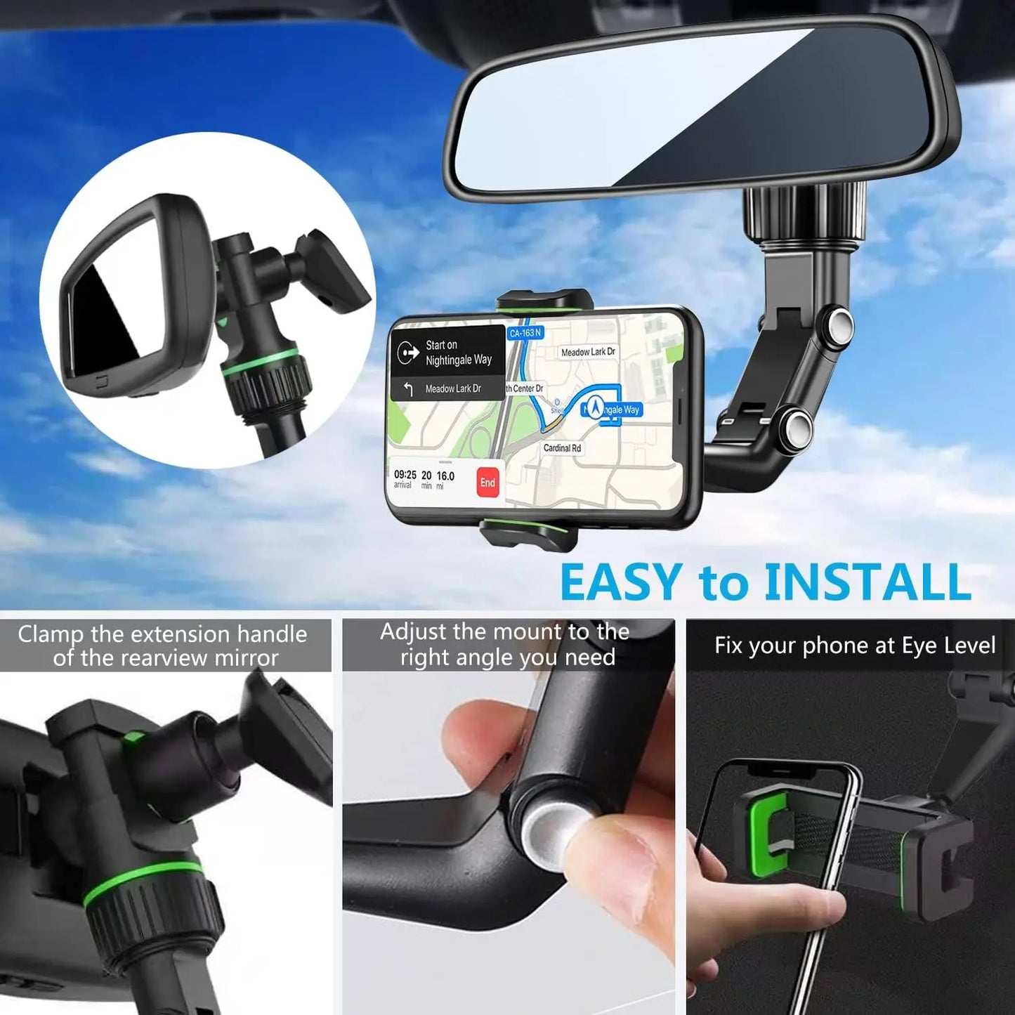 360¬∞ Rotatable Rearview Mirror Phone Holder ‚Äì Retractable Car Phone Mount for All Vehicles image 4