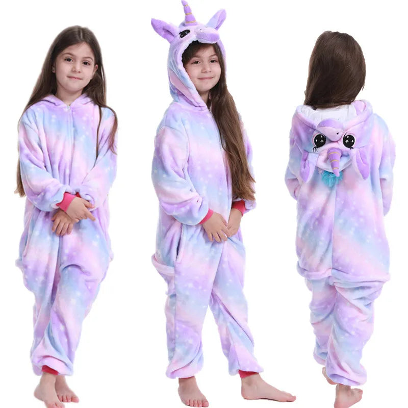 Kigurumi Children‚Äôs Animal Pajamas | Unicorn, Panda, Cat Winter Flannel Pajamas image