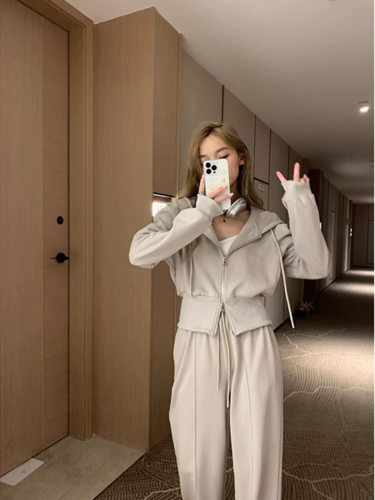 Double Zipper Hooded Short Coat with Drawstring image 2