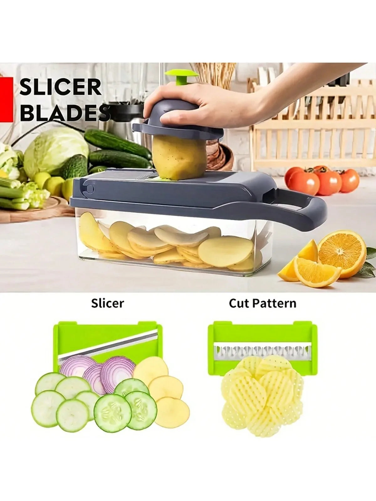16pcs/Set Vegetable Chopper | Onion Chopper | Food Grate Chopper | Kitchen Vegetable Slicer Dicer Cut | Potato Shredder image 8