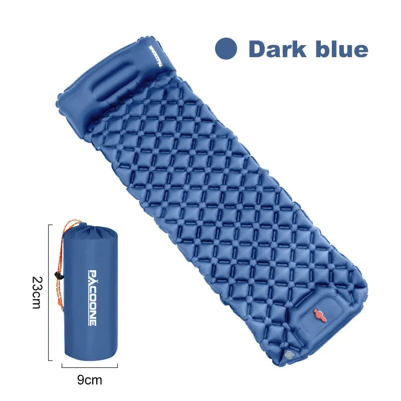 Ultralight Camping Inflatable Mattress with Pillow – Built-In Pump for Hiking & Outdoor Sleeping - Dark blue image