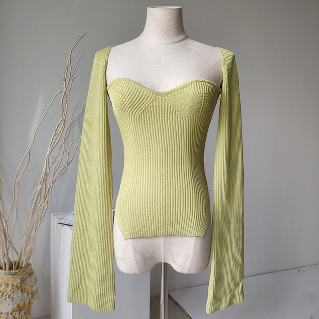 DEAT Cashmere Square Full Sleeves Elastic High Waist Sexy Pullover image 2