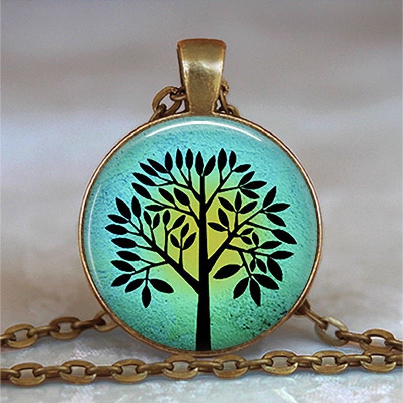 Tree Of Life Glass Cabochon Statement Necklace & Pendant Jewelry image 5