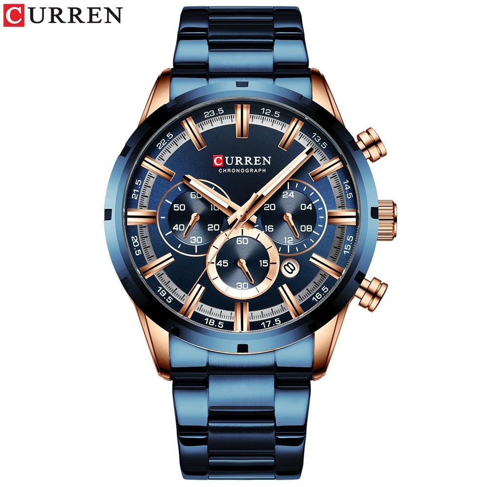 Mens Classy Watch Blue Dial Stainless Steel Band Date Mens Business Male Watches Waterproof Luxuries Men Wrist Watches for Men image 2