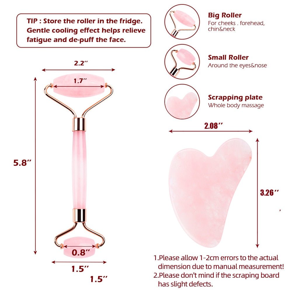 Rose Quartz Roller Slimming Face Massager | Natural Jade Facial Massage Roller Stone image 21