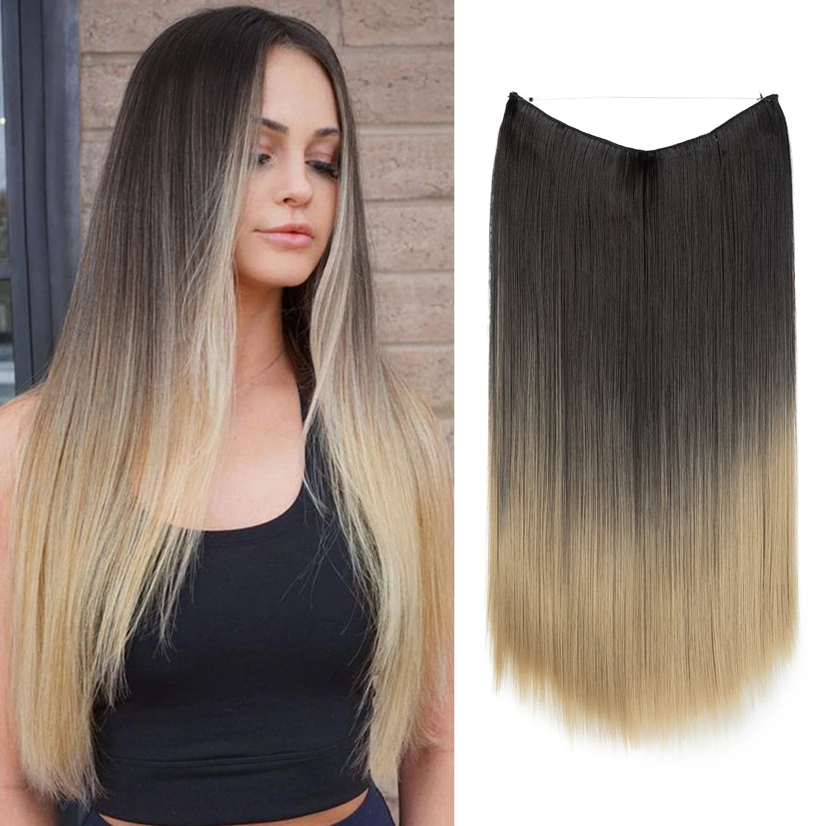 SARLA Halo Invisible Wire Synthetic Hair Extension-No Clip image 38