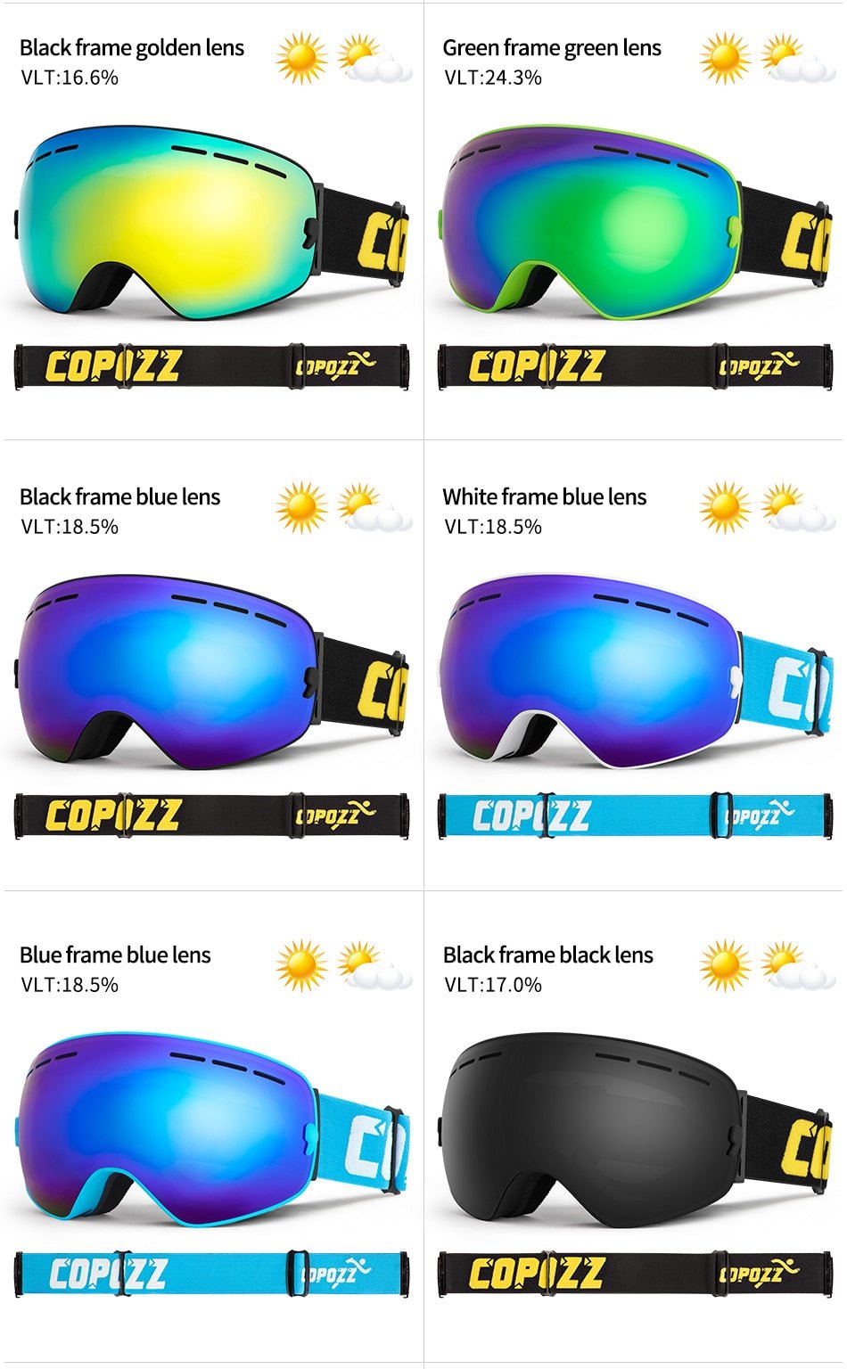 COPOZZ Anti Fog Snowboard Ski Goggles Mask image 16