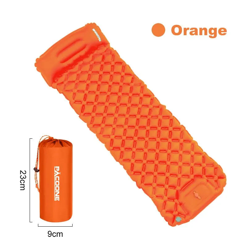 Ultralight Camping Inflatable Mattress with Pillow – Built-In Pump for Hiking & Outdoor Sleeping - Orange image