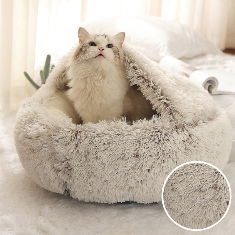 Winter Long Plush Pet Cat Bed Round Cat Cushion Cat House 2 In 1 Warm Cat Basket Cat Sleep Bag Cat Nest Kennel For Small Dog Cat image 16