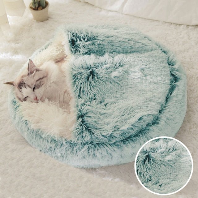 Winter Long Plush Pet Cat Bed Round Cat Cushion Cat House 2 In 1 Warm Cat Basket Cat Sleep Bag Cat Nest Kennel For Small Dog Cat image 0