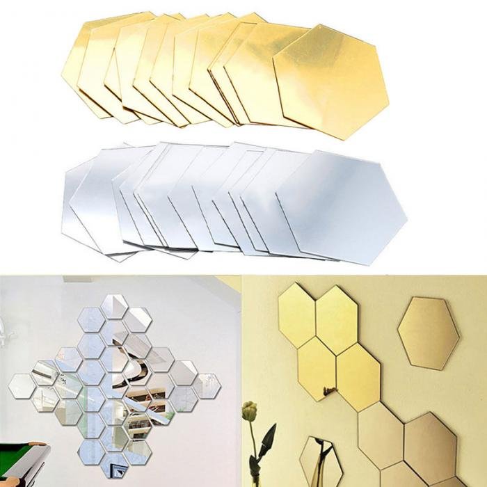12Pcs DIY 3D Mirror Hexagon Vinyl Removable Wall Sticker Decal Home Decor image 2