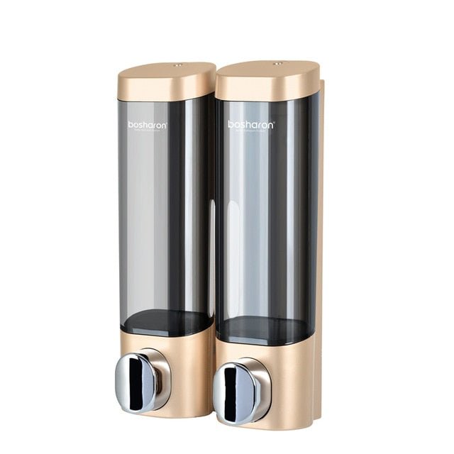 Liquid Soap Dispenser Wall Mount 300ml Bathroom Accessories Plastic Detergent Shampoo Dispensers Double Hand Kitchen Soap Bottle - Gold Double image