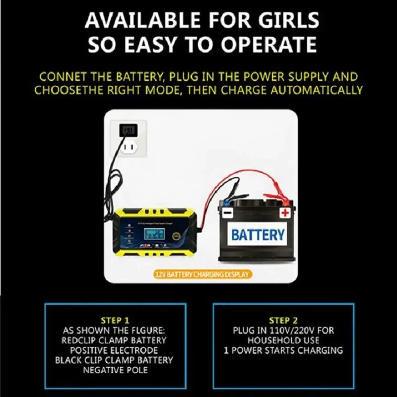 Car Battery Charger Intelligent Pulse Repair LCD Display 12V Car Battery Motorcycle Battery Charging Battery Repair Charger image 3