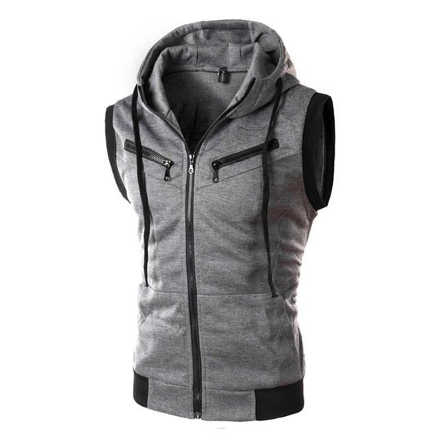 Men Hooded Sleeveless Waistcoat - Dark Gray Vest, XXXL image