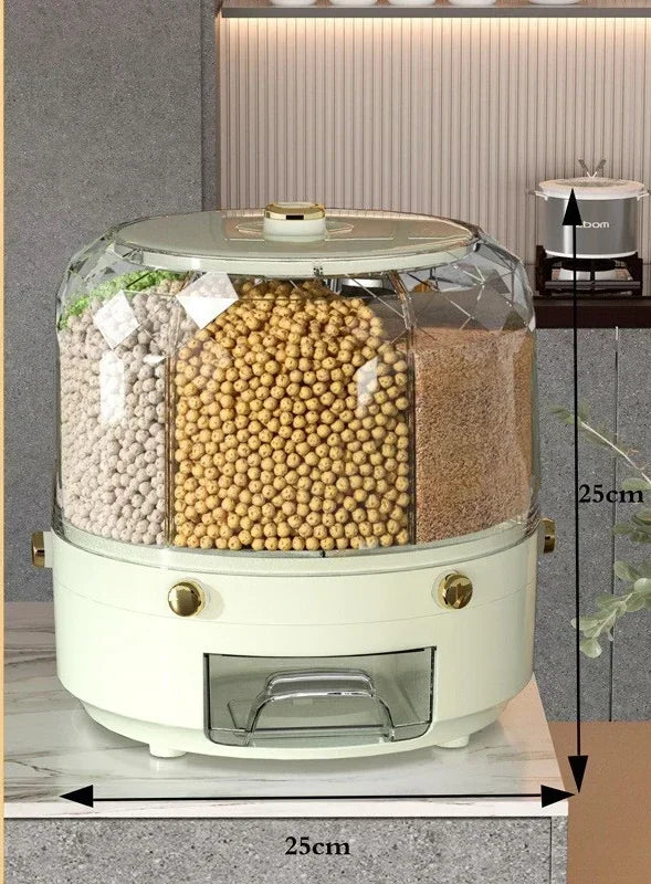 360 Degree Rotating Rice Dispenser Food Container Storage Box - green-Gold-plated image