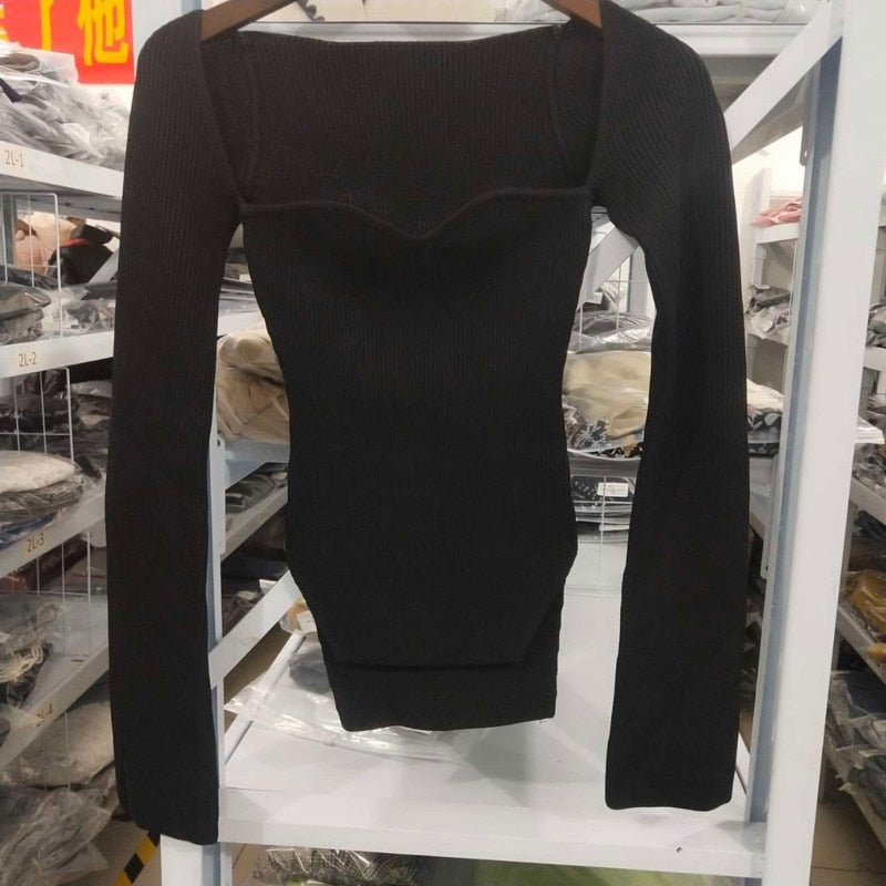 DEAT Cashmere Square Full Sleeves Elastic High Waist Sexy Pullover image 8