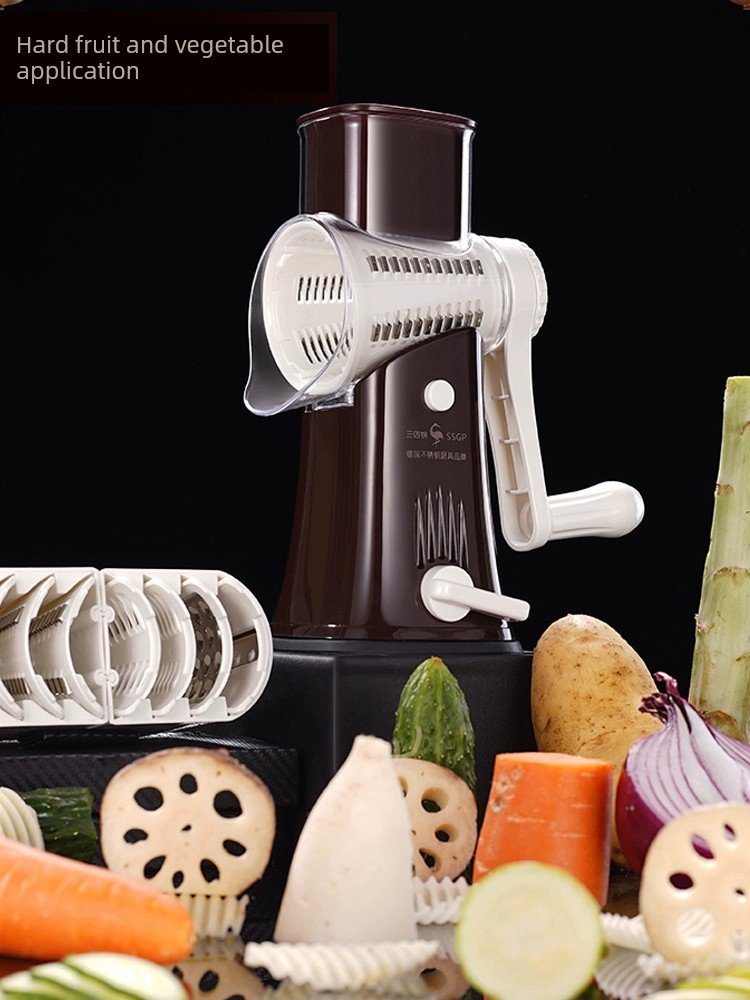 Hand-Cranked Shredded Potatoes Cut Grater Multifunctional Slicer Radish Grater Roller - cream white -6 blade image