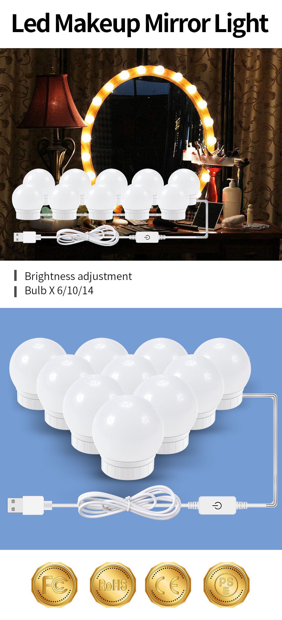LED Makeup Mirror Light Bulb | Stepless Dimmable Wall Lamp Kit for Dressing Table image 15
