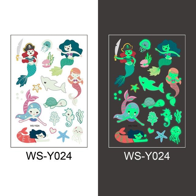 Luminous Temporary Fake Tattoos Glow Paste Mermaid Tattoo Stickers for Children Body Art image 0