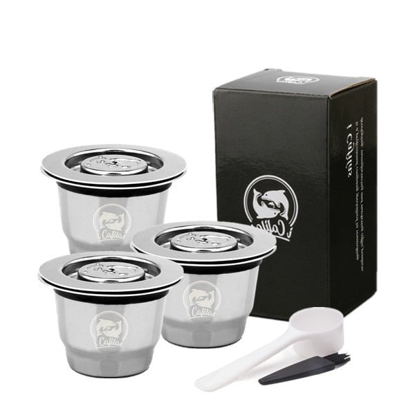 Nespresso Stainless Steel Refillable Coffee Capsule | Coffee Tamper Reusable Coffee Pod - 3capsule image