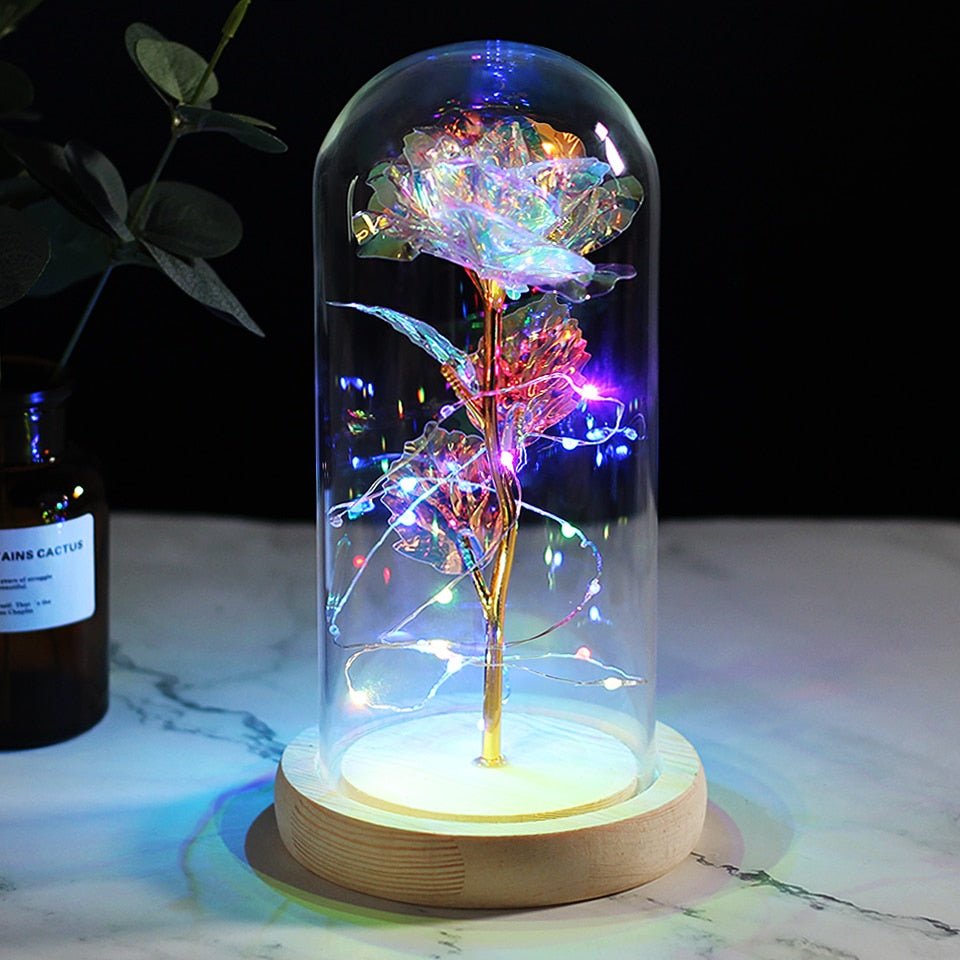 6-Colour "Beauty And The Beast" Red Rose In A Glass Dome On A Wooden Base For Valentine's Gifts image 13