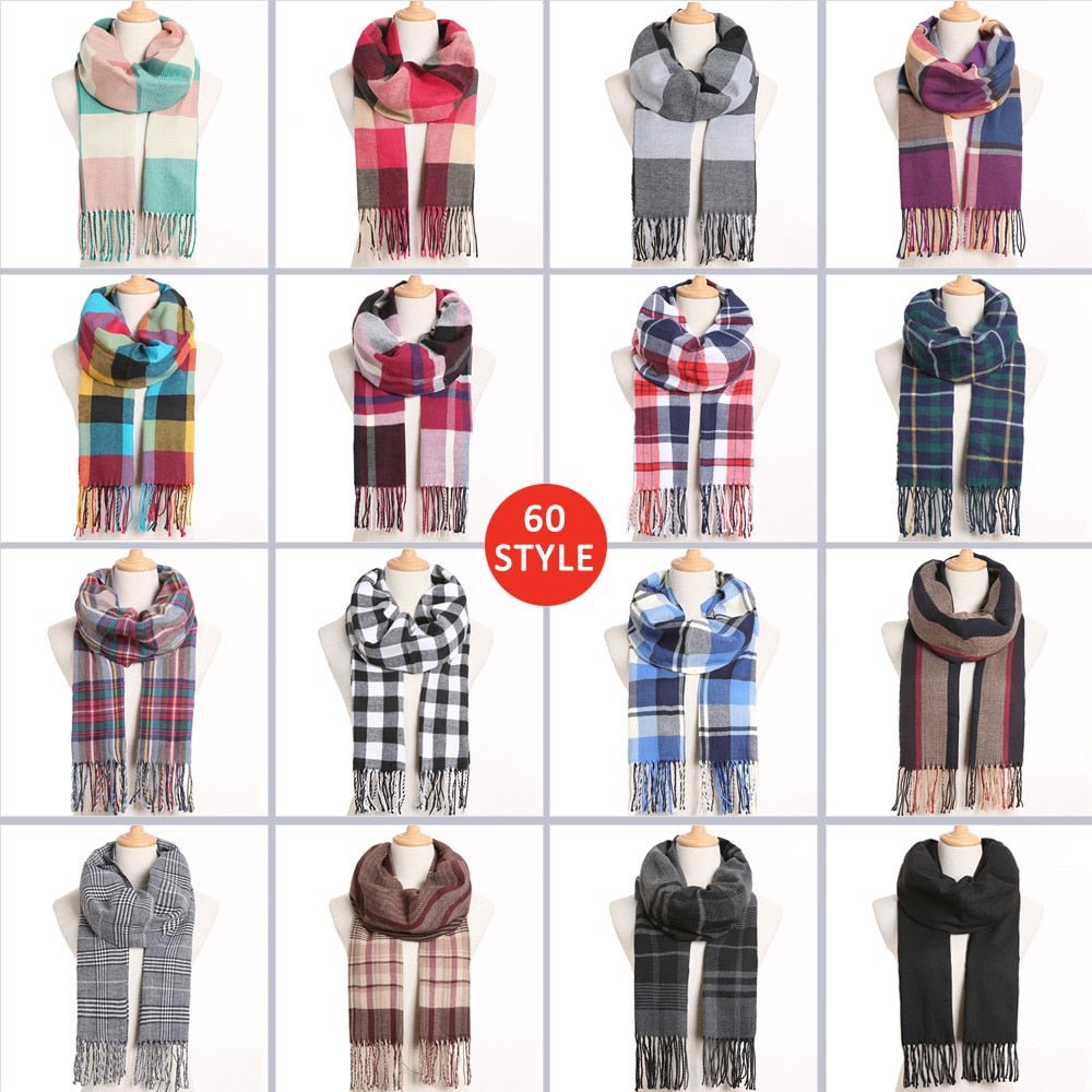VIANOSI Plaid Winter Scarf for Women | Warm Foulard Solid Scarves | Casual Cashmere Scarfs image 3