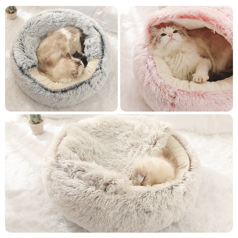 Winter Long Plush Pet Cat Bed Round Cat Cushion Cat House 2 In 1 Warm Cat Basket Cat Sleep Bag Cat Nest Kennel For Small Dog Cat image 17