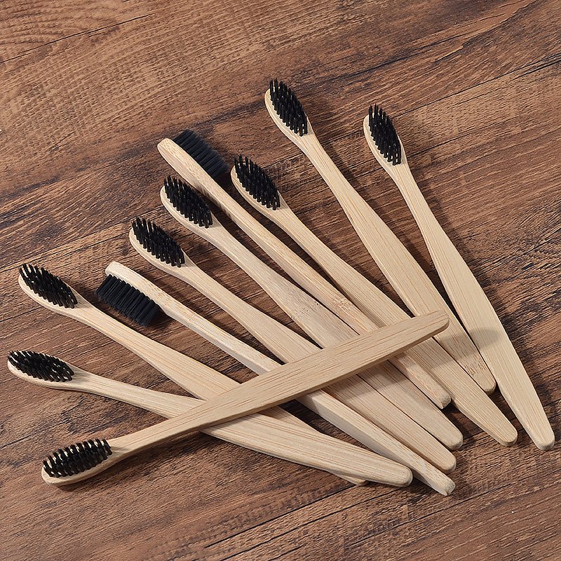 Eco Friendly Mixed Color Charcoal Wooden Bamboo Toothbrush with Soft Bristle Tips image 0