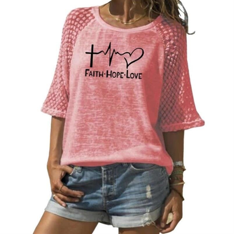 New "Faith, Hope and Love" Letters Print T-Shirt For Women image 5