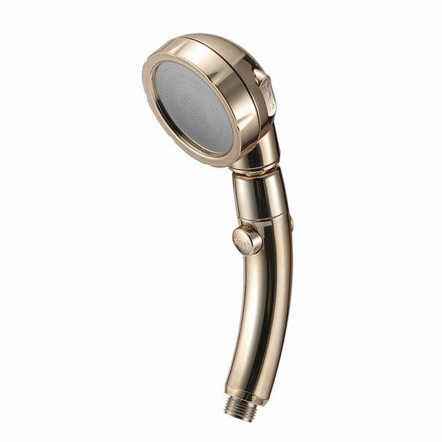 360 Degrees Water Saving Rotating Adjustable Shower Head with Stop Button - gold image