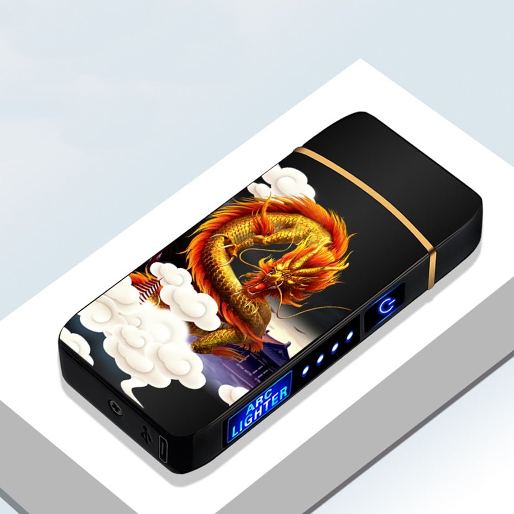 New Double Plasma Windproof Electric Arc Cigarette Lighter - B3-Color dragon image