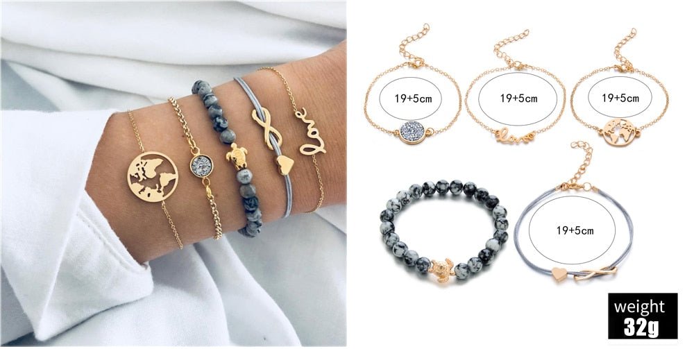 Turtle Heart Pearl Wave LOVE Crystal Marble Charm Bracelets for Women image 13