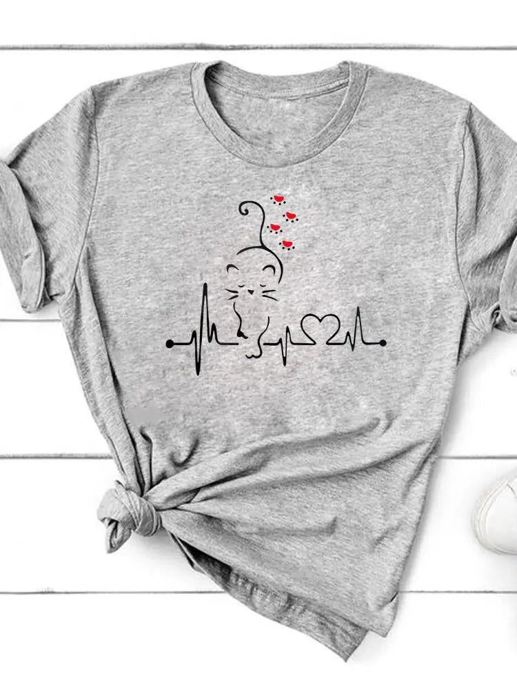 Paw Cat Dog Love Heart Graphic T-Shirt | Women‚Äôs Summer Fashion Short Sleeve Tee image 29