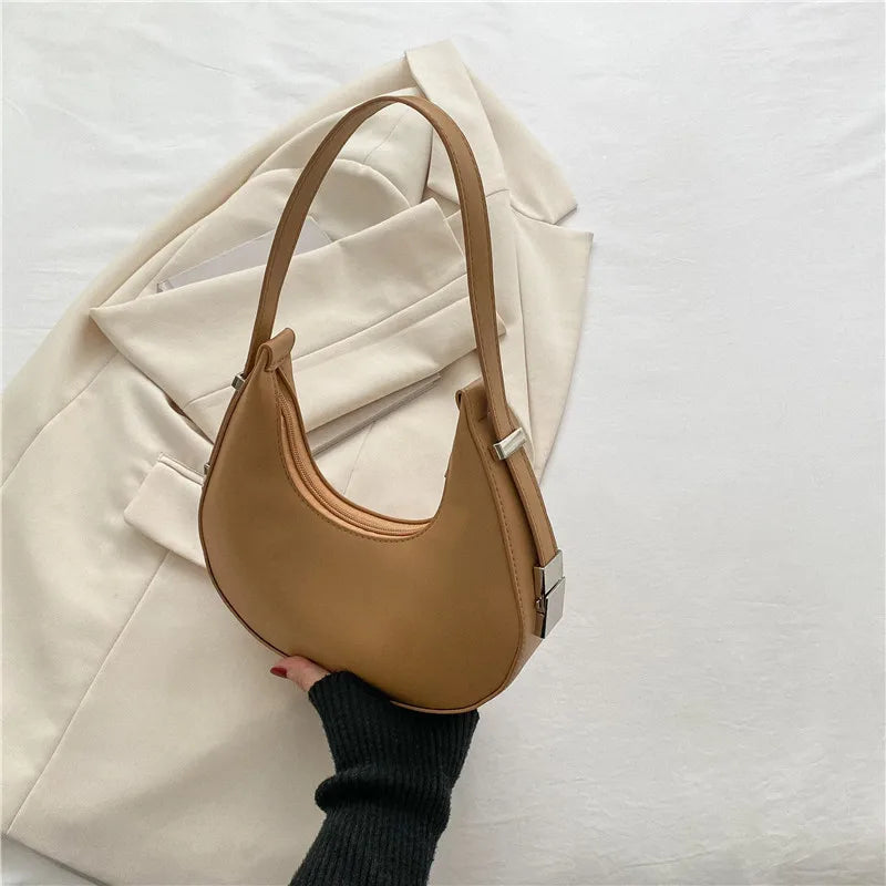 Luxury Underarm Tote Bags for Women ‚Äì Half Moon Hobo Bag, PU Leather Shoulder Bag & Clutch Purse - khaki, 20.5x 5.5x20.5cm image