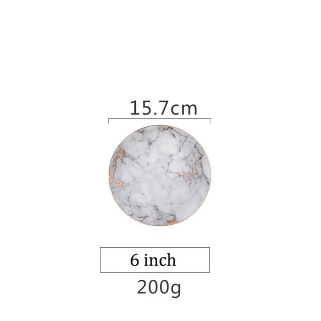 1Pc European Style Marble Gold Inlay Porcelain Plate image 4