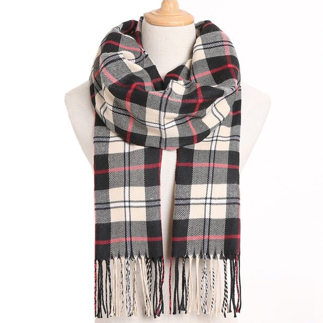 VIANOSI Plaid Winter Scarf for Women | Warm Foulard Solid Scarves | Casual Cashmere Scarfs - 28, 190CM X 35CM image