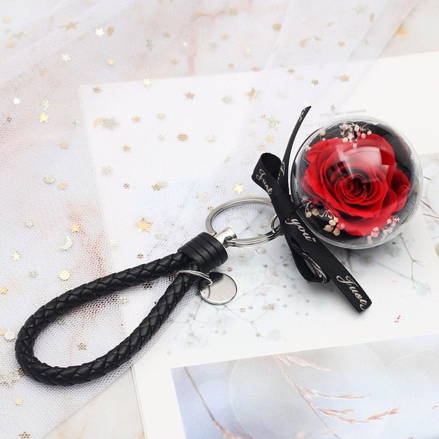 The Beauty and Beast Forever Rose Flower With Night Light in Glass Dome - Mini Key Link A image