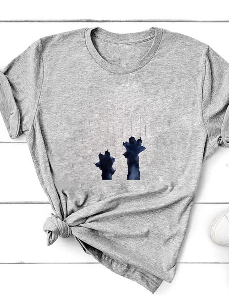 Paw Cat Dog Love Heart Graphic T-Shirt | Women‚Äôs Summer Fashion Short Sleeve Tee image 2