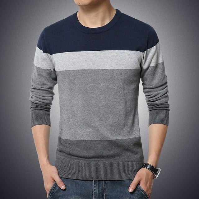 Autumn Casual Men's Sweater | O-Neck Striped Slim Fit Knittwear | Mens Sweaters Pullovers image 3