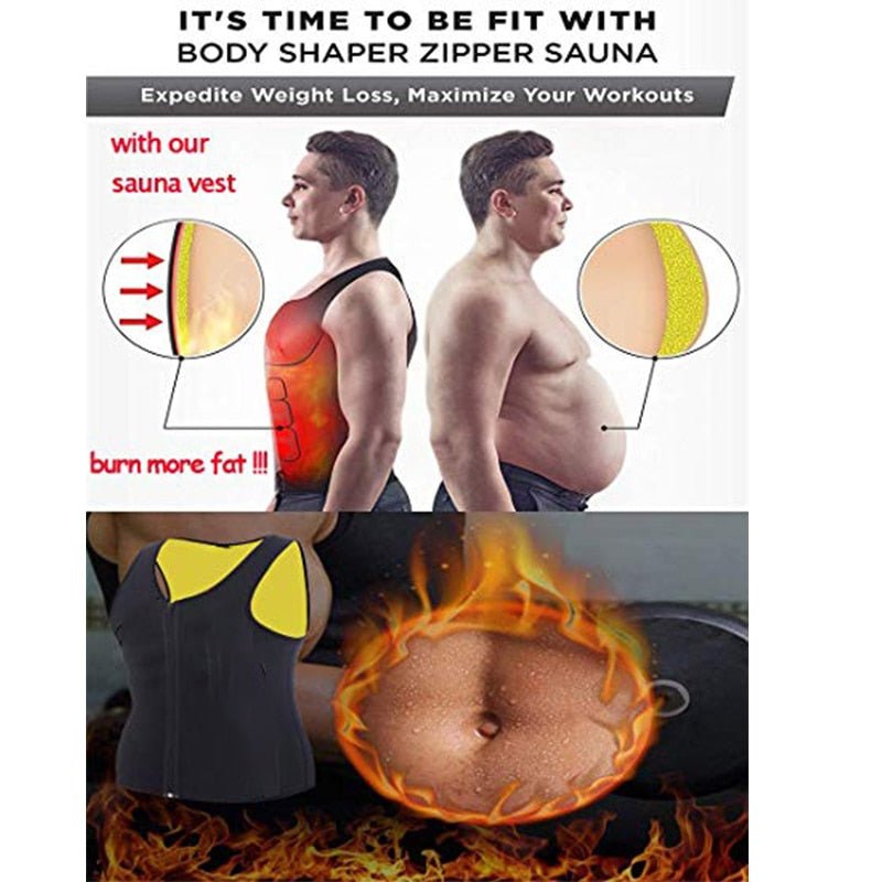 Men Neoprene Sauna Suit Hot Body Shaper Corset for Weight Loss with Zipper Waist Trainer Vest Tank Top Workout Shirt image 3